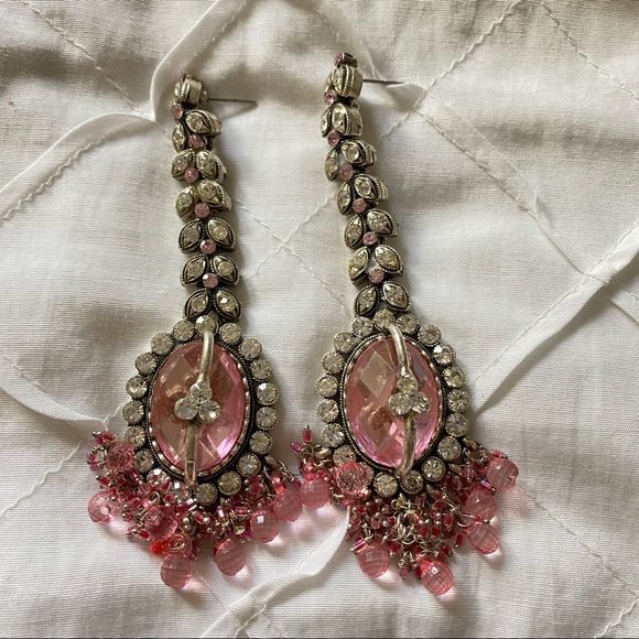 Rhinestone Dressy Earrings Pink Silver Long Black Tie Prom Homecoming Weddings - Picture 4 of 6